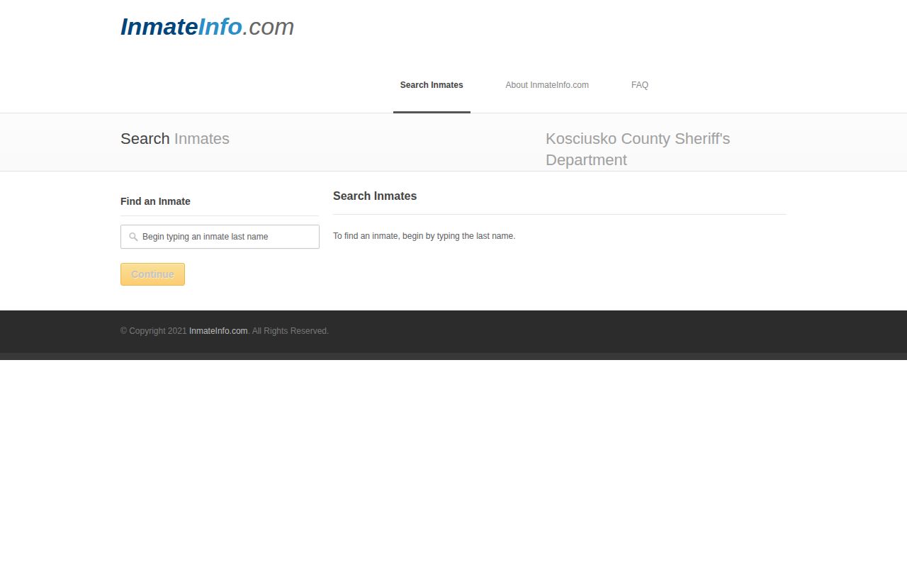 Kosciusko County current inmate search interface
