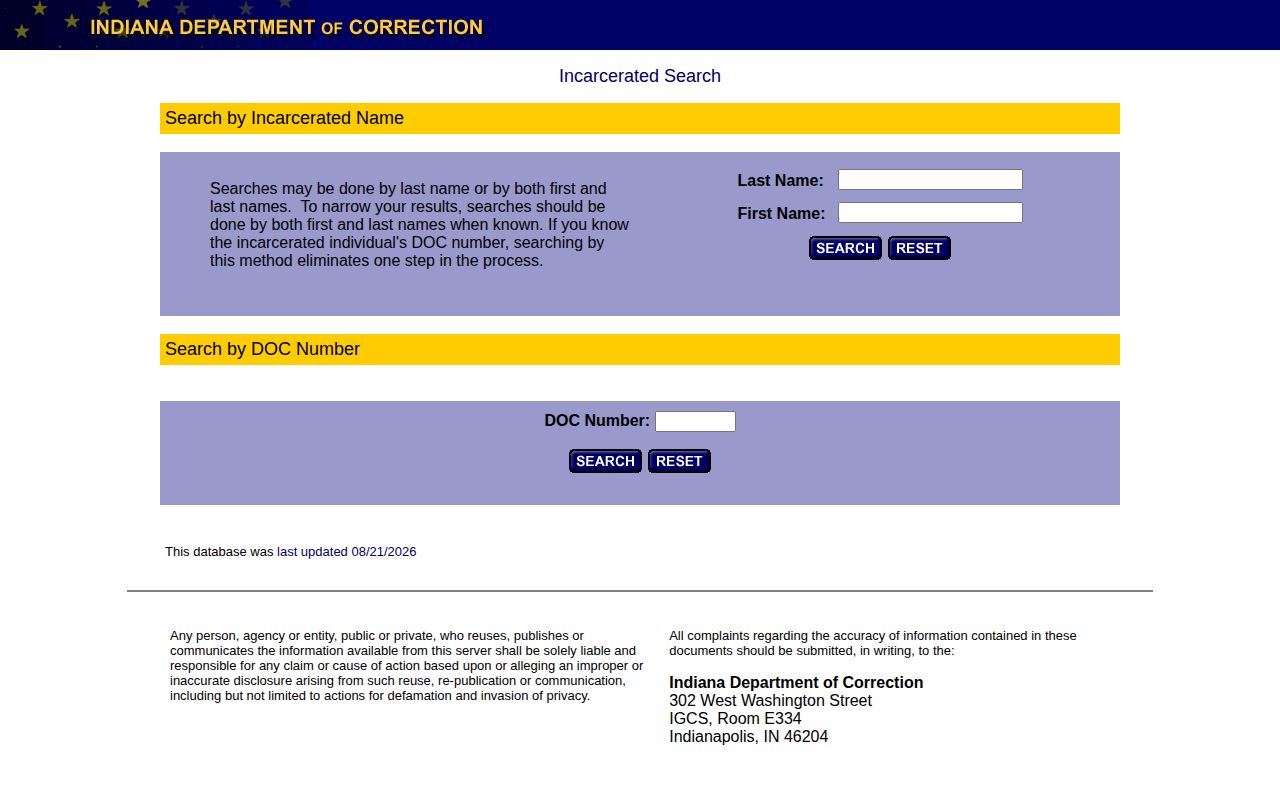 IDOC locator after Kosciusko County booking custody
