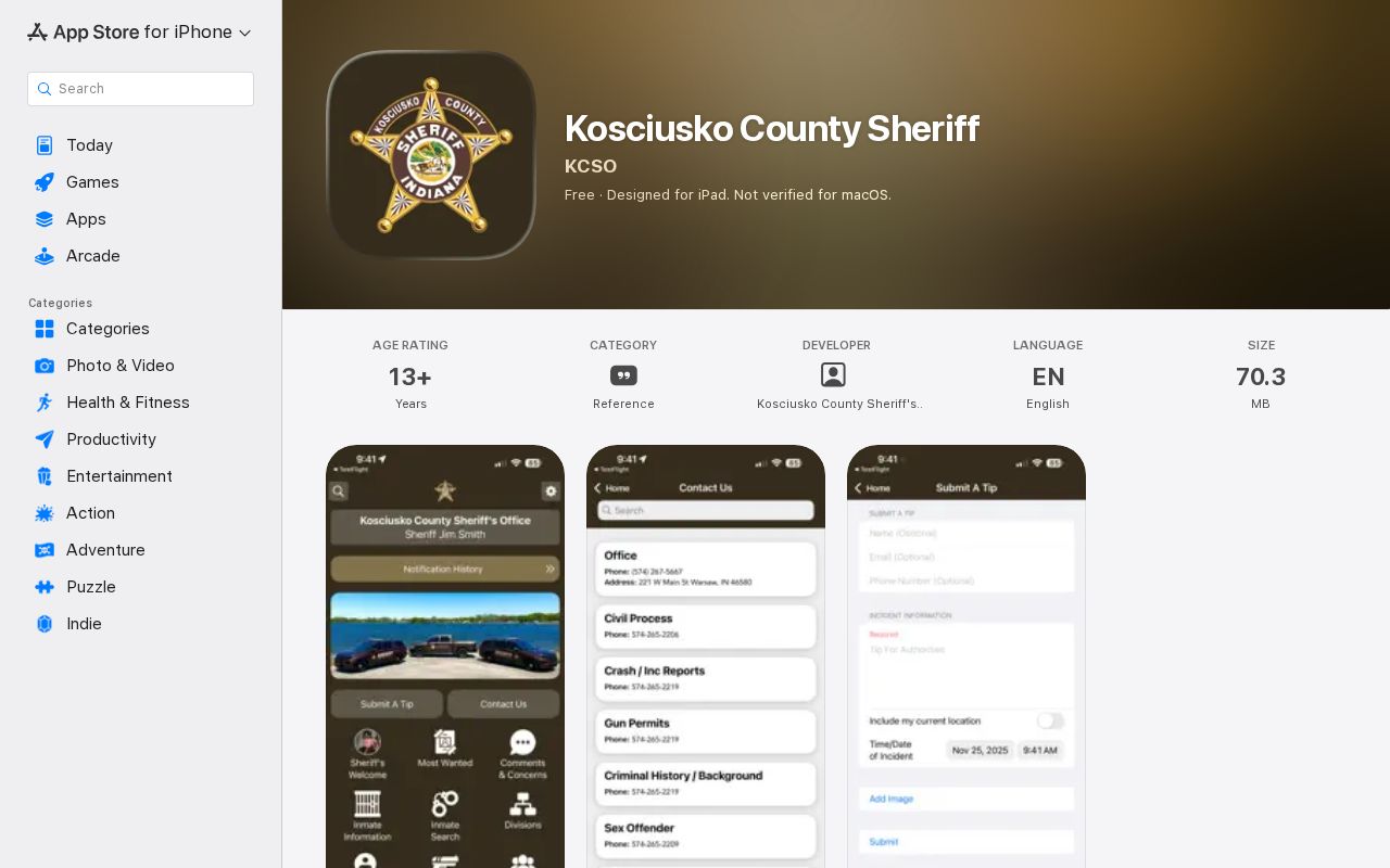Official Kosciusko County Sheriff booking information app