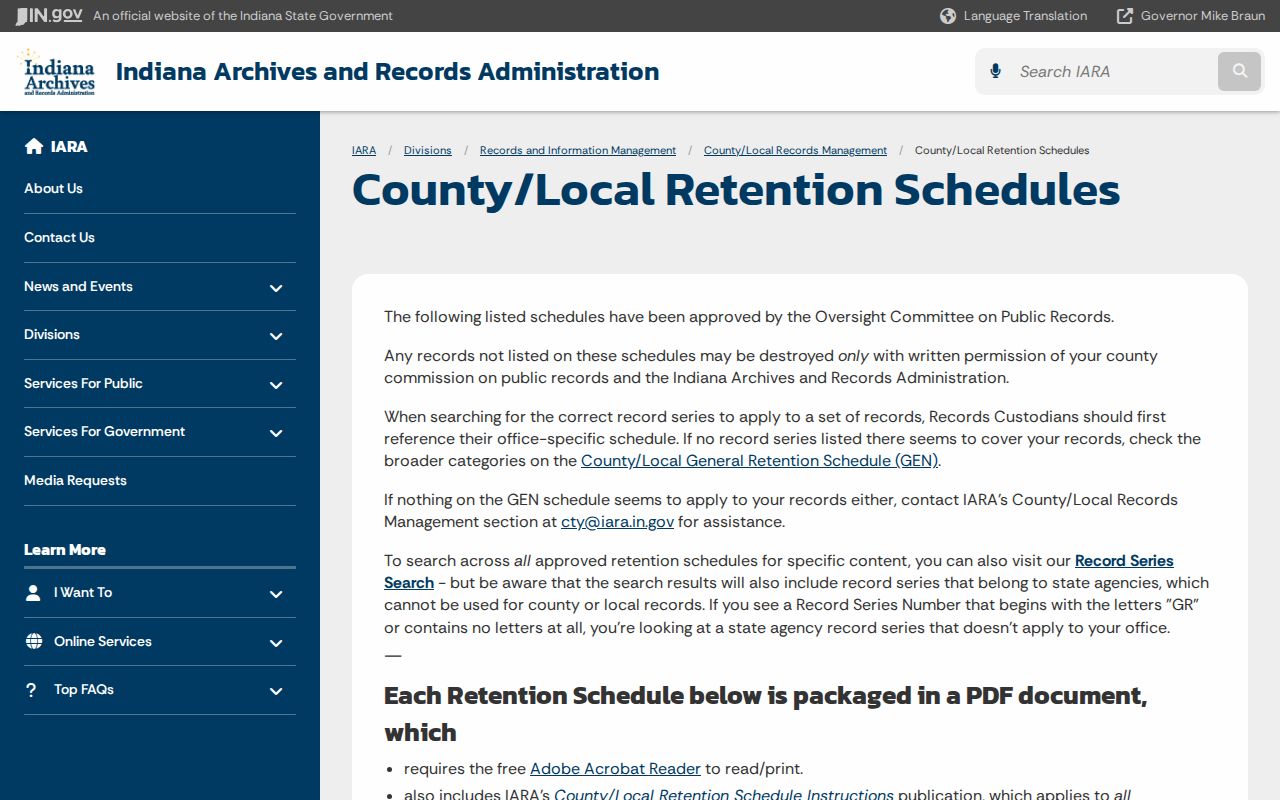 Kosciusko County booking record retention schedules