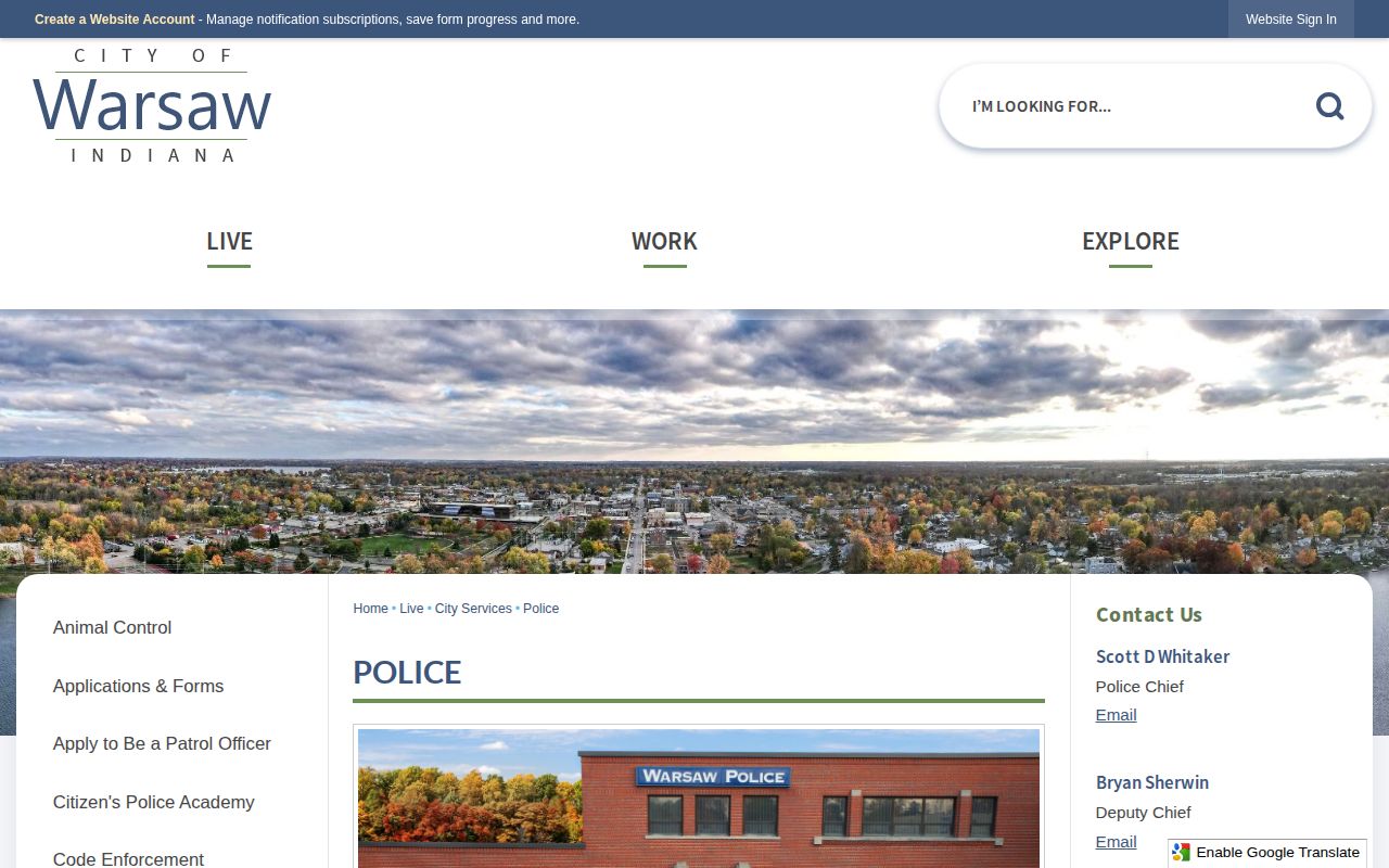 Warsaw Police Department official arrest records page in Kosciusko County
